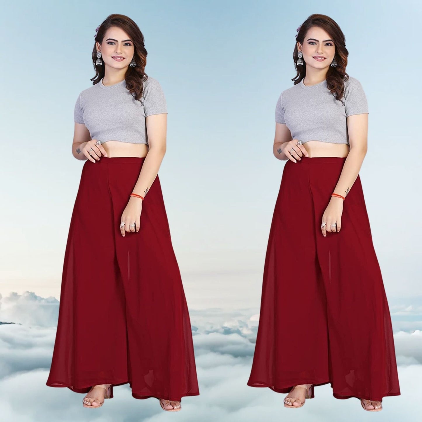 Solid Plazzos For Women And Girls dailywear = MAROON-L