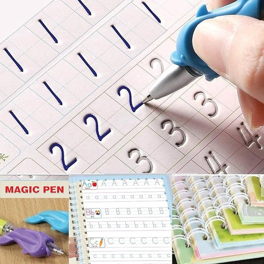 New Auto Erase Magic Copy Books for Kids – Reusable Handwriting Practice Set with Magic Pen & Refills(4 Book + 10 Refill) (A-127)